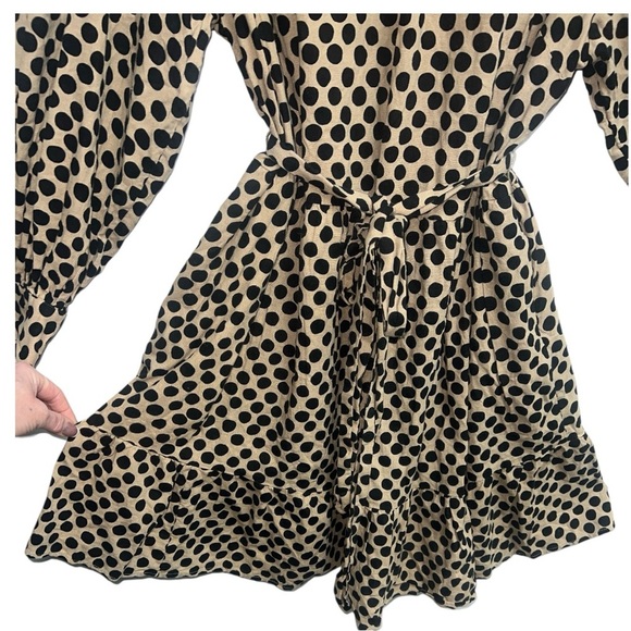 Who What Wear Polka Dot Linen Blend Plus Size Balloon Sleeve Tiered Boho Dress - Picture 3 of 10